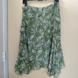 Worthington Green Leaf Print A Line Skirt 12 Office Vacation Tropical Light Airy